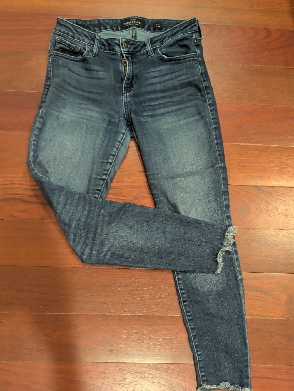 Lucky Brand Dark Blue Skinny Jeans with Frayed Hem